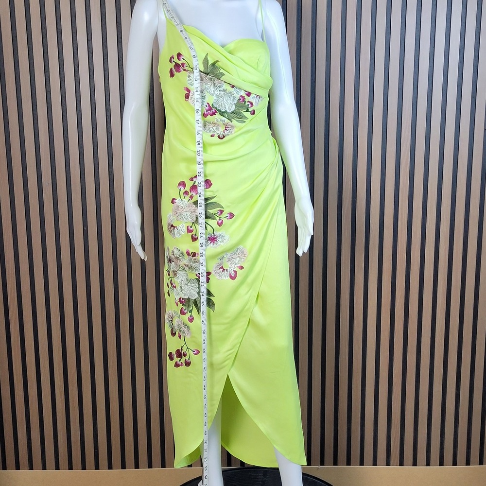 ASOS EDITION Wrap Midi Dress Floral Embroidered Lime Green Satin Draped 4 NWT - Picture 3 of 14